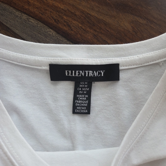 Ellen Tracy Crispy White Lace Sleeve Top Medium Eyelet Lace Sleeves NWT - Picture 4 of 9